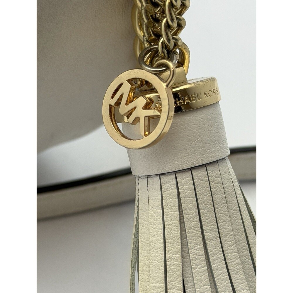 Michael Kors Floral Applique Crossbody Bag White Leather Chain Strap Tassel - Picture 12 of 12